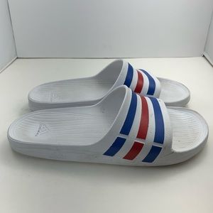 Adidas Duramo Slide White Blue Red Men Sports Sandals Slippers Size 9 U43664